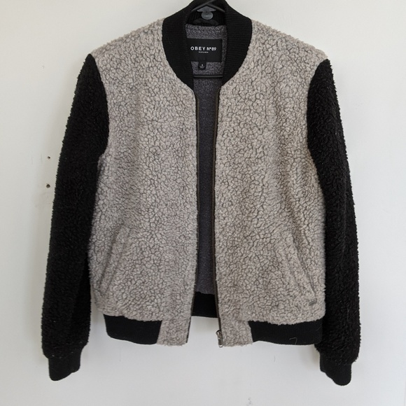 Obey Jackets & Blazers - OBEY Sherpa bomber jacket grey and black